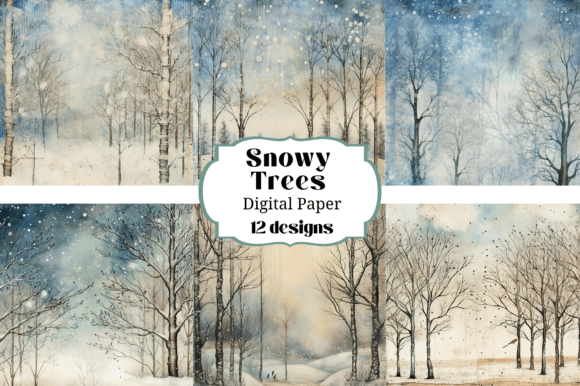 12 Snowy Trees Digital Paper Backgrounds for Winter Projects