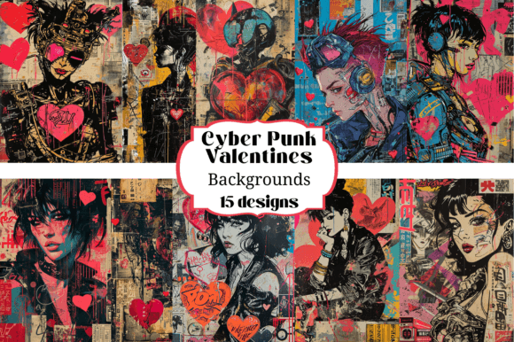 15 Cyber Punk Valentines Backgrounds for Digital Crafting