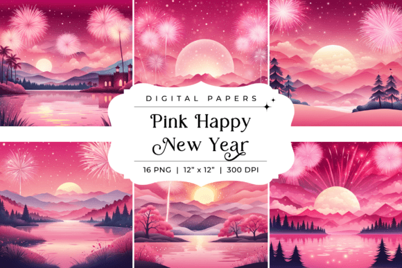 Elevate Your Designs with Pink Happy New Year Backgrounds Papers