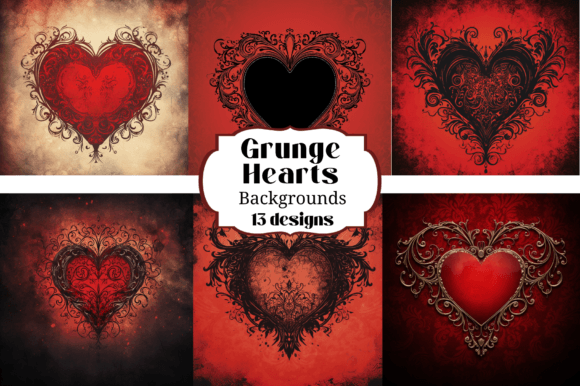 Grunge Goth Heart Valentine Backgrounds: Dark Romance for Digital Crafts