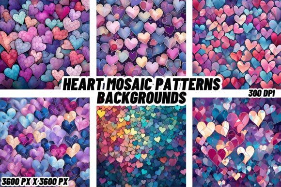 Heart Mosaic Patterns Backgrounds: Artistic Romance for Your Designs
